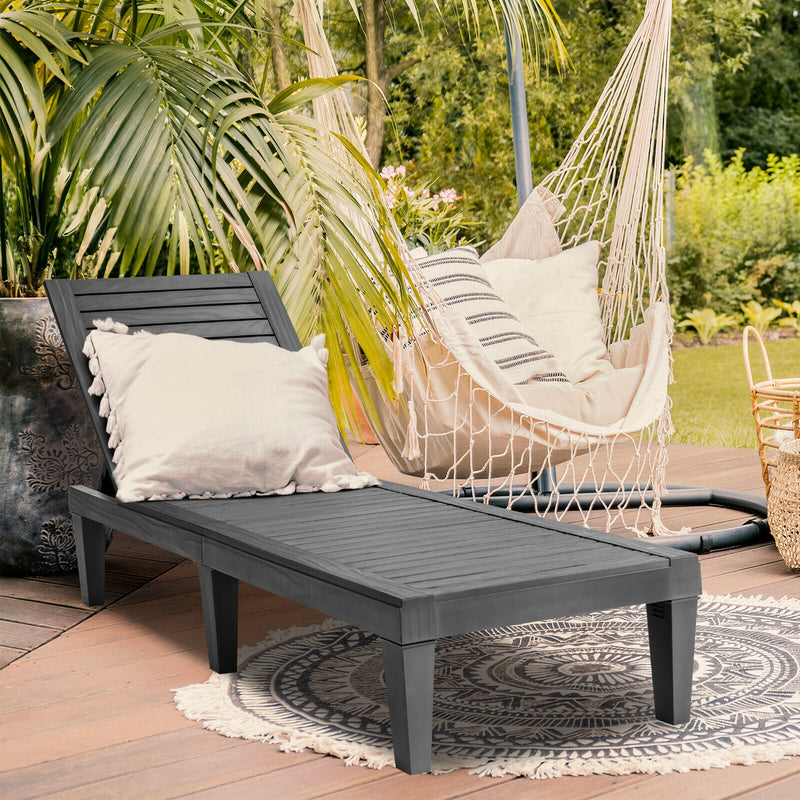 *Outdoor Chaise Lounge Chair with 5 Positions Adjustable Backrest - Black