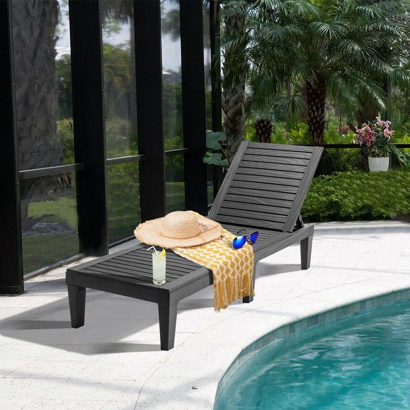 *Outdoor Chaise Lounge Chair with 5 Positions Adjustable Backrest - Black