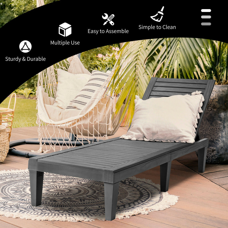 *Outdoor Chaise Lounge Chair with 5 Positions Adjustable Backrest - Black