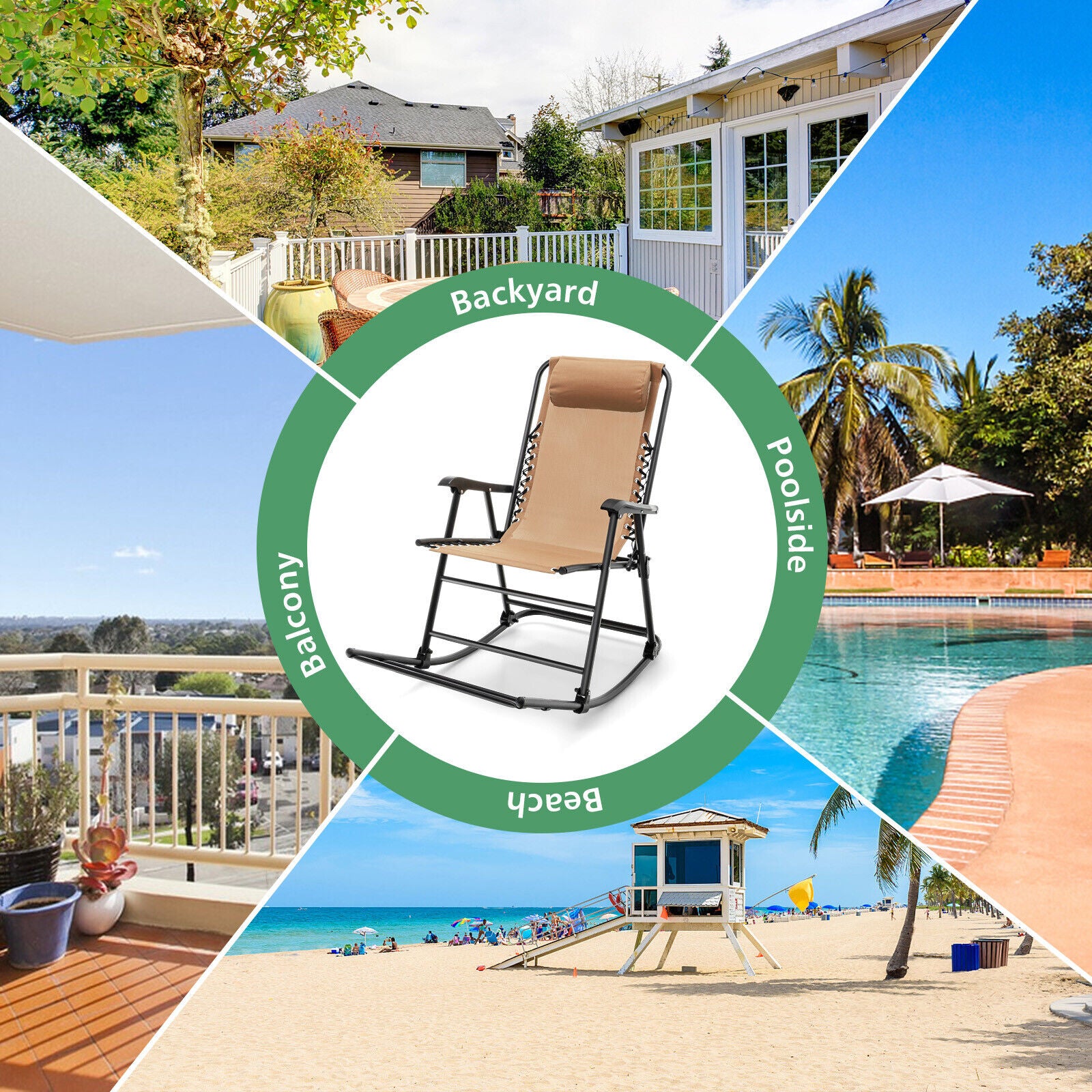 Foldable Rocking Footrest Outdoor Patio Camping Lightweight Folding Rocking Chair with Footrest