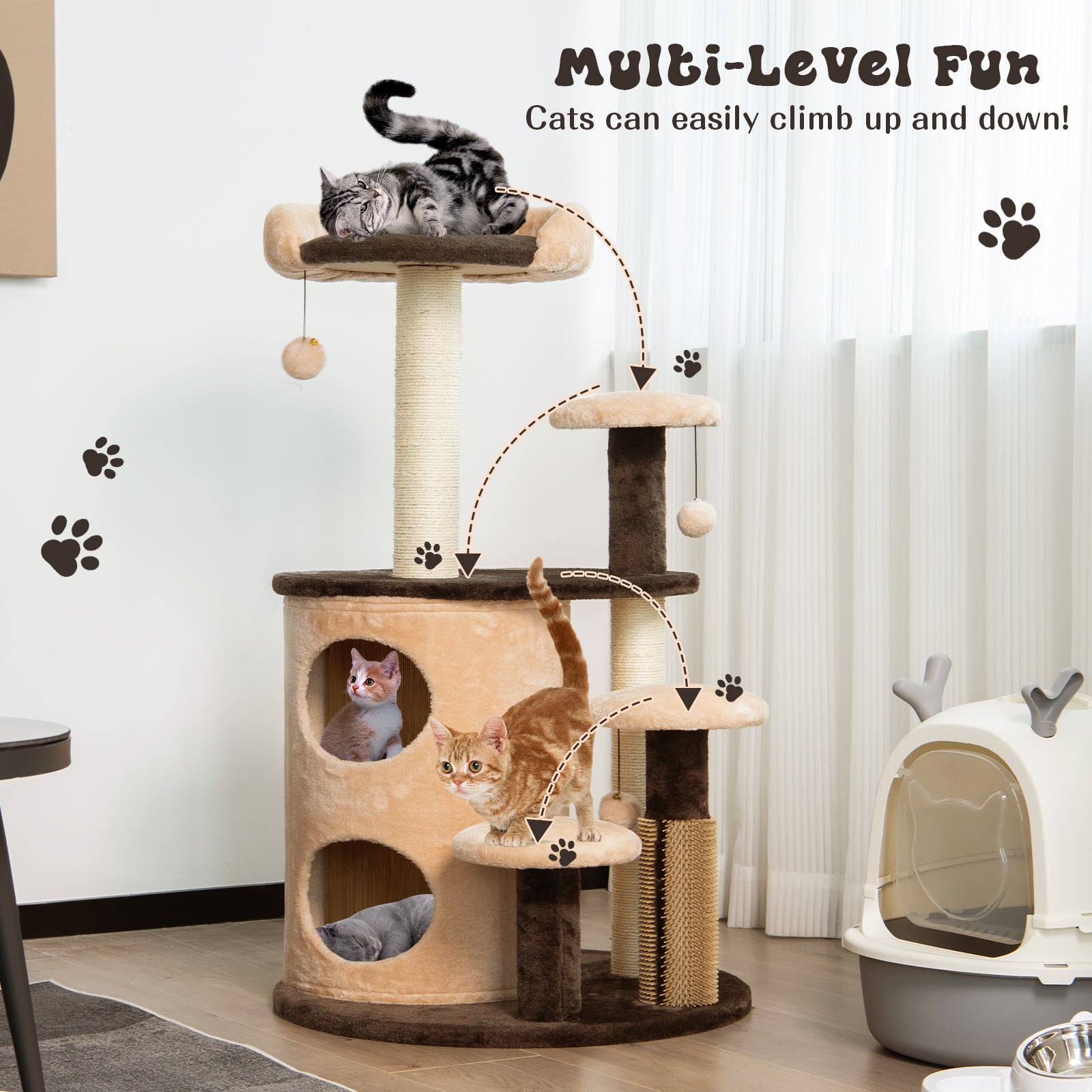 40 Inch Cat Tree Tower Multi-Level Activity Tree with 2-Tier Cat-Hole