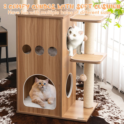 52 Inch Modern Multi-level Cat Play Center with Deluxe Hammock-Natural