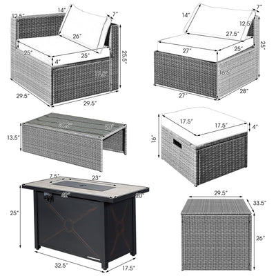 9 Pieces Patio Furniture Set with 42 Inches 60000 BTU Fire Pit-Navy
