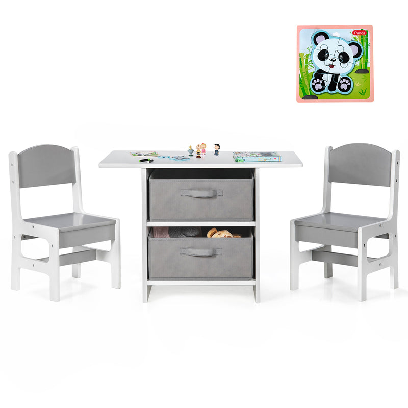 Wooden Kids Table and Chairs with Storage Baskets Puzzle