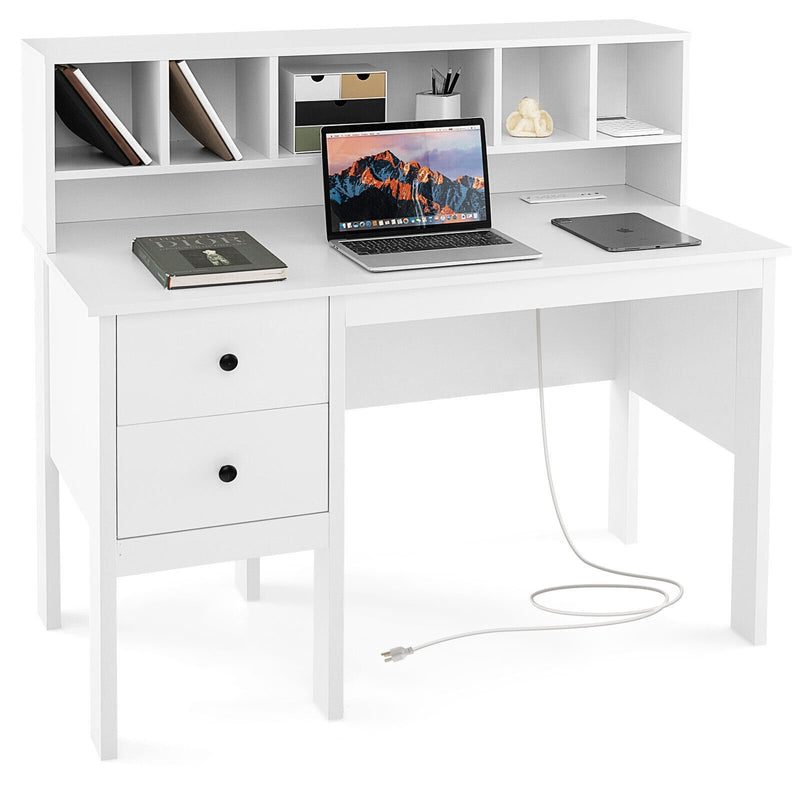 *48 Inch Home Office Computer Desk with Type-C Power Outlets - White