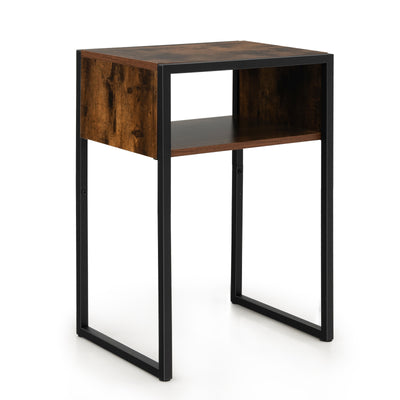 Industrial Side Table with Anti-Rust Steel Frame and Open Storage