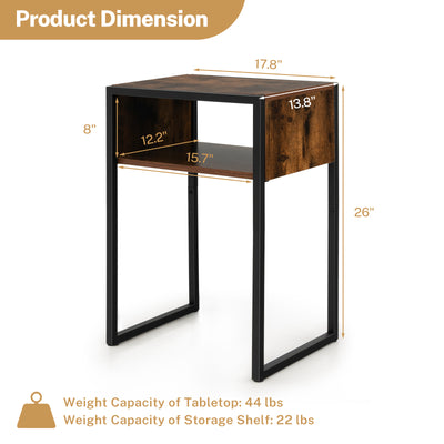 Industrial Side Table with Anti-Rust Steel Frame and Open Storage