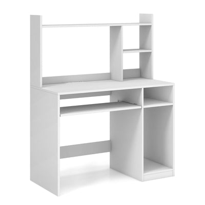*Home Office Computer Desk with Bookcase Keyboard Tray and CPU Stand - White