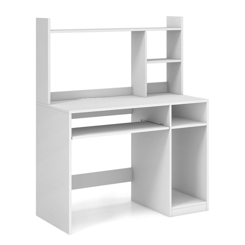 *Home Office Computer Desk with Bookcase Keyboard Tray and CPU Stand - White