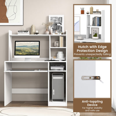 *Home Office Computer Desk with Bookcase Keyboard Tray and CPU Stand - White