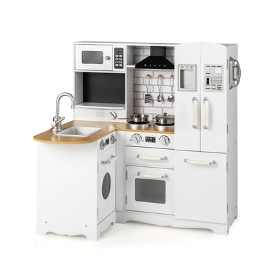 Wooden Kid's Corner Kitchen Playset with Stove for Toddlers-White