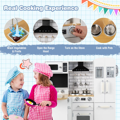 Wooden Kid's Corner Kitchen Playset with Stove for Toddlers-White