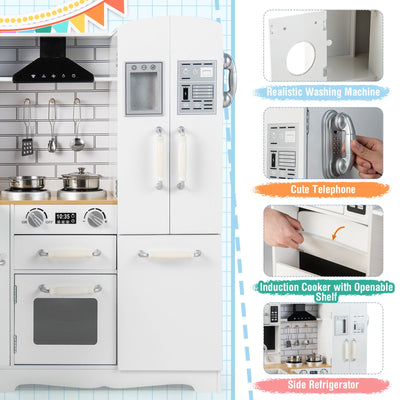 Wooden Kid's Corner Kitchen Playset with Stove for Toddlers-White