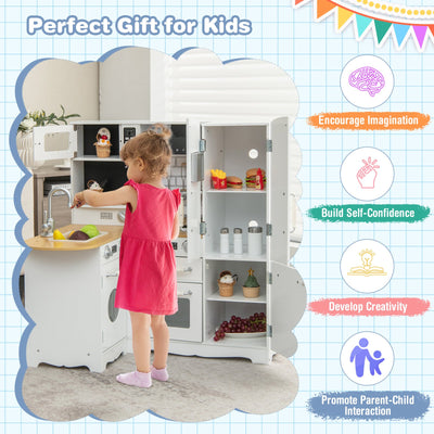 Wooden Kid's Corner Kitchen Playset with Stove for Toddlers-White