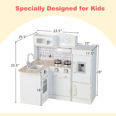 Kids Kitchen Playset Conor Kitchen Toy with Realistic Microwave and Oven Stove-White