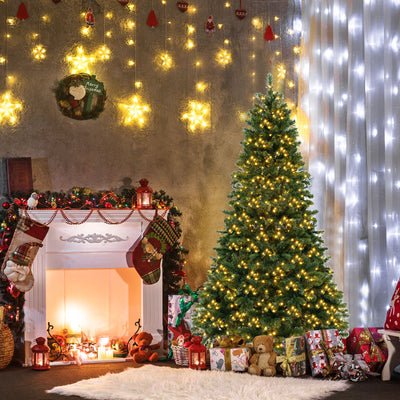 6/7/8 Feet Hinged Christmas Tree with PVC Branch Tips Warm White LED Lights-8 ft
