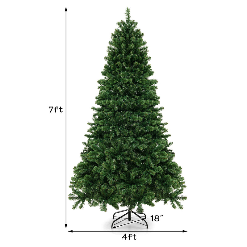 6/7/8 Feet Hinged Christmas Tree with PVC Branch Tips Warm White LED Lights-7 ft