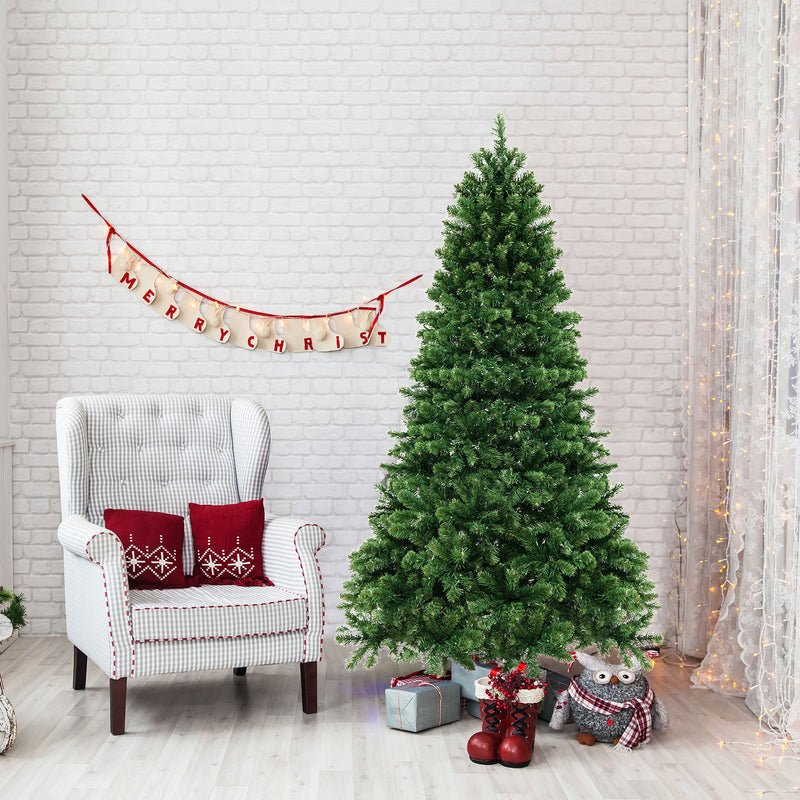 6/7/8 Feet Hinged Christmas Tree with PVC Branch Tips Warm White LED Lights-7 ft