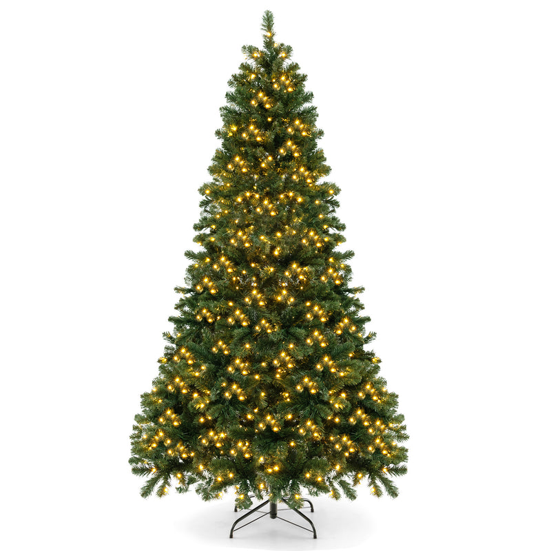 6/7/8 Feet Hinged Christmas Tree with PVC Branch Tips Warm White LED Lights-7 ft