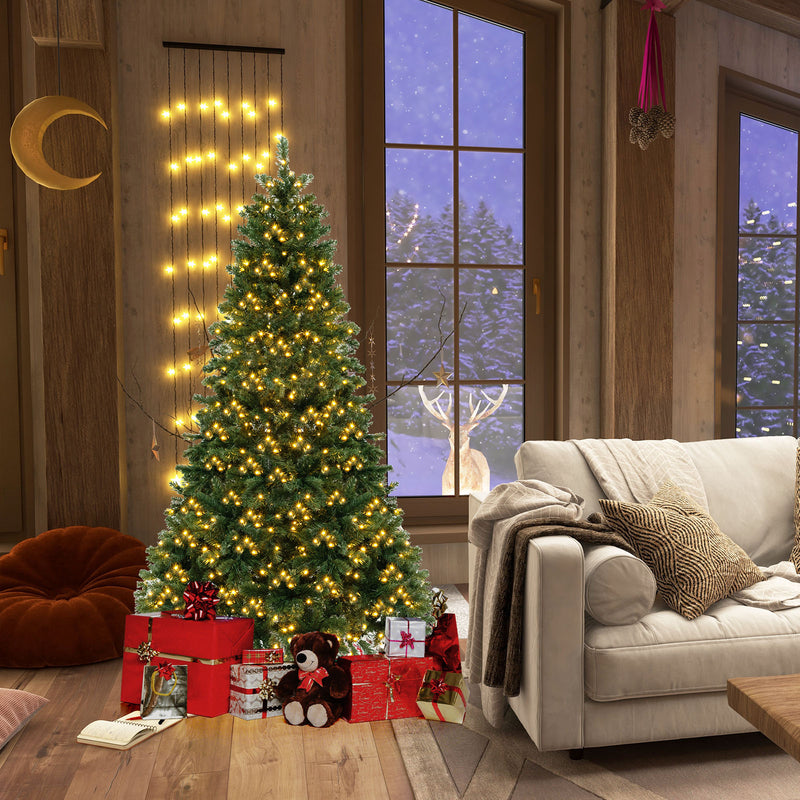 6/7/8 Feet Hinged Christmas Tree with PVC Branch Tips Warm White LED Lights-7 ft