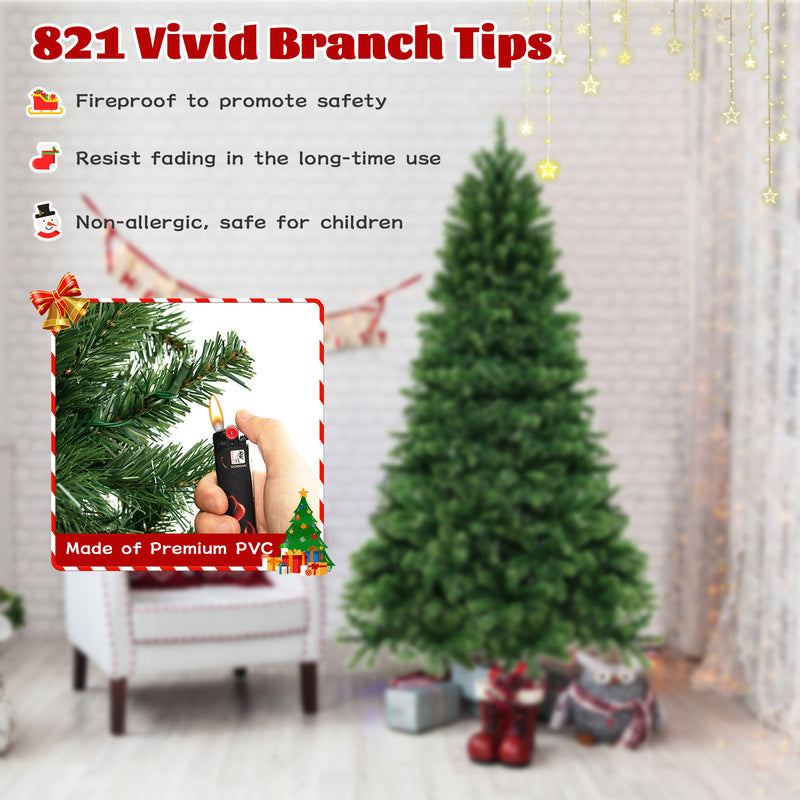 6/7/8 Feet Hinged Christmas Tree with PVC Branch Tips Warm White LED Lights-7 ft