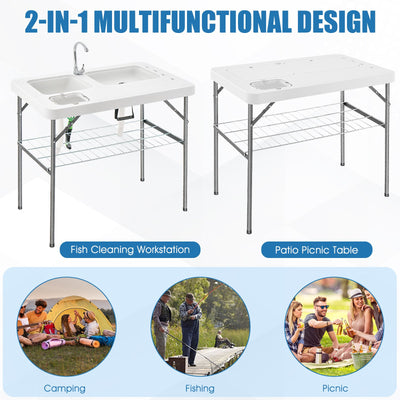 *2-in-1 Folding Fish Cleaning Table - White