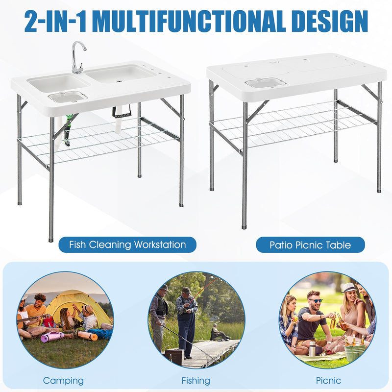 *2-in-1 Folding Fish Cleaning Table - White
