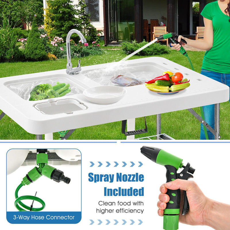 *2-in-1 Folding Fish Cleaning Table - White