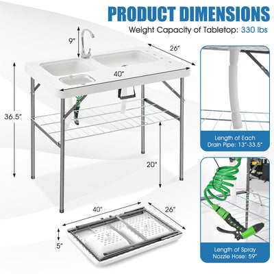*2-in-1 Folding Fish Cleaning Table - White