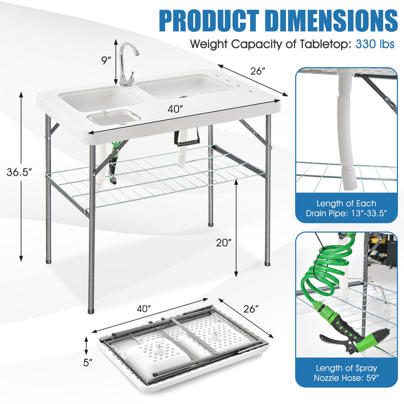 *2-in-1 Folding Fish Cleaning Table - White