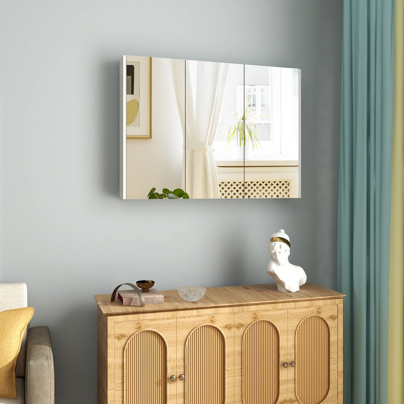*Frameless Bathroom Wall Mounted Mirror Cabinet with 3 Doors and Adjustable Shelves