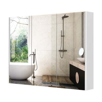 *Frameless Bathroom Wall Mounted Mirror Cabinet with 3 Doors and Adjustable Shelves