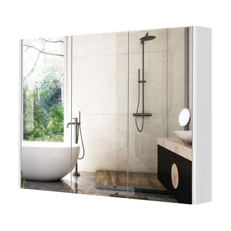 *Frameless Bathroom Wall Mounted Mirror Cabinet with 3 Doors and Adjustable Shelves