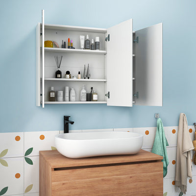 *Frameless Bathroom Wall Mounted Mirror Cabinet with 3 Doors and Adjustable Shelves