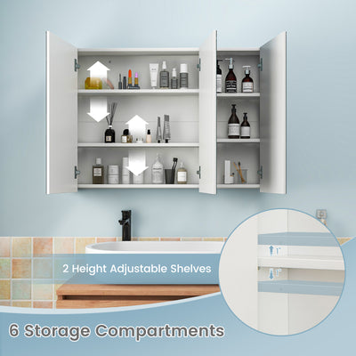 *Frameless Bathroom Wall Mounted Mirror Cabinet with 3 Doors and Adjustable Shelves