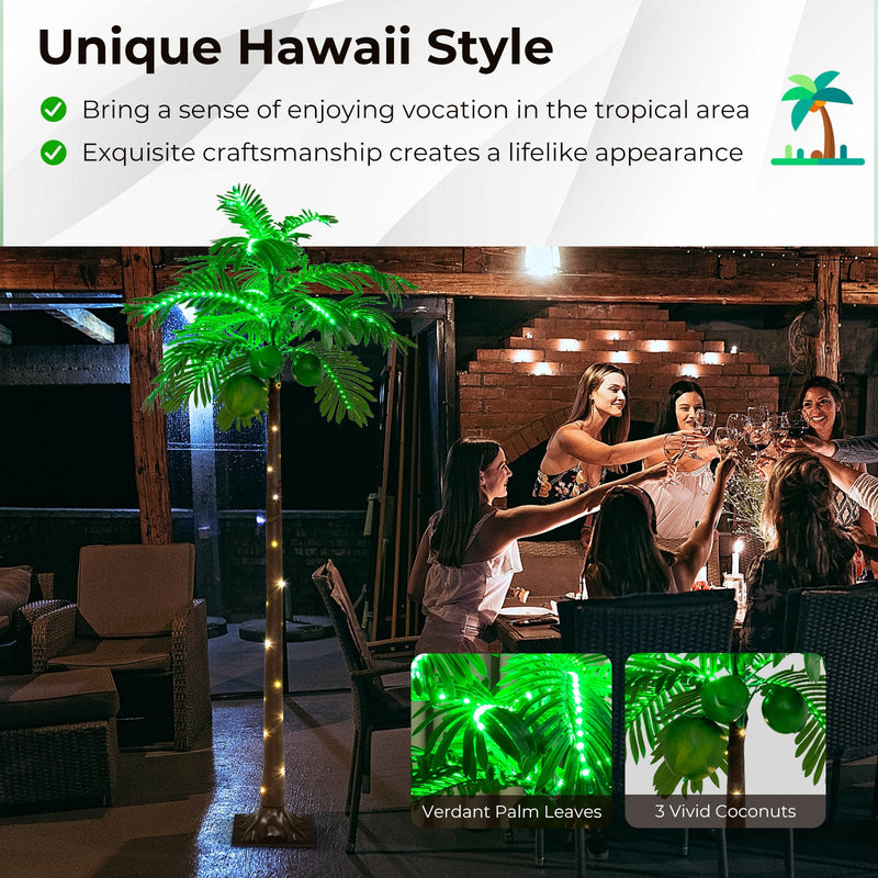 *6 FT LED Lighted Artificial Palm Tree Hawaiian Style Tropical with Water Bag