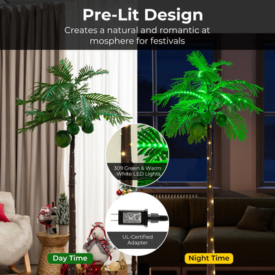 *6 FT LED Lighted Artificial Palm Tree Hawaiian Style Tropical with Water Bag