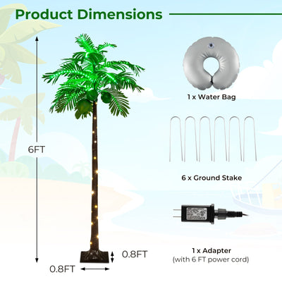 *6 FT LED Lighted Artificial Palm Tree Hawaiian Style Tropical with Water Bag