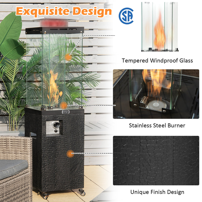 41 000 BTU Propane Patio Heater with Lockable Wheels-Black