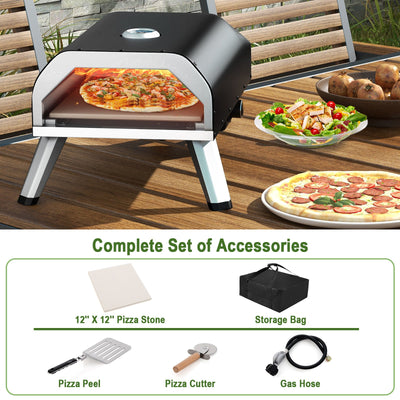 15000 BTU Foldable Pizza Oven with Pizza Peel Stone and Cutter-Black
