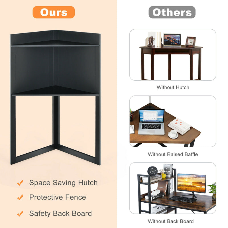 *Corner Computer Desk with Hutch and Storage Shelves - Black