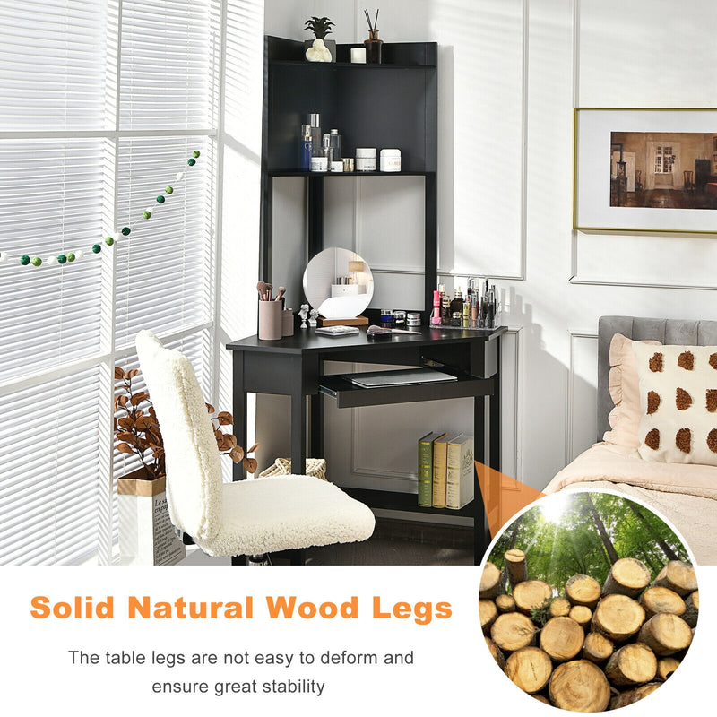 *Corner Computer Desk with Hutch and Storage Shelves - Black