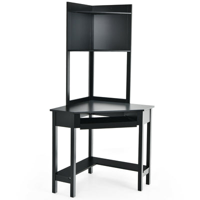 *Corner Computer Desk with Hutch and Storage Shelves - Black