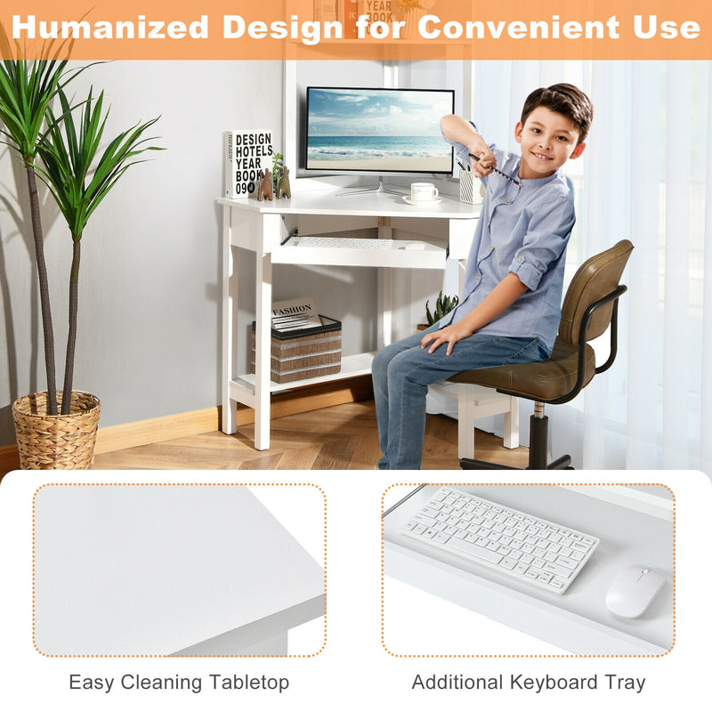 backordered - *Corner Computer Desk with Hutch and Storage Shelves - White