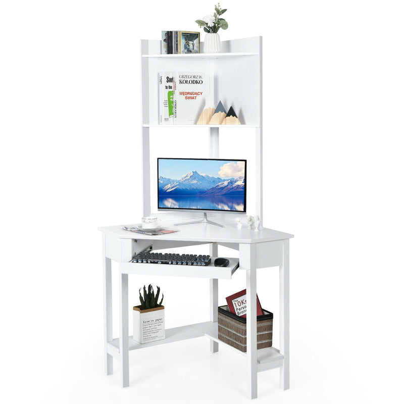 backordered - *Corner Computer Desk with Hutch and Storage Shelves - White