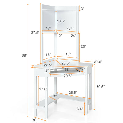backordered - *Corner Computer Desk with Hutch and Storage Shelves - White