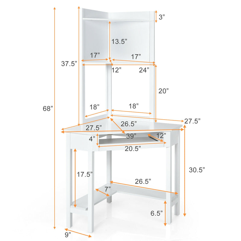 backordered - *Corner Computer Desk with Hutch and Storage Shelves - White