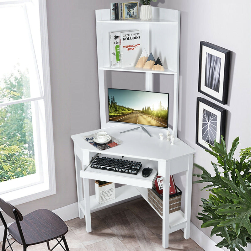 backordered - *Corner Computer Desk with Hutch and Storage Shelves - White