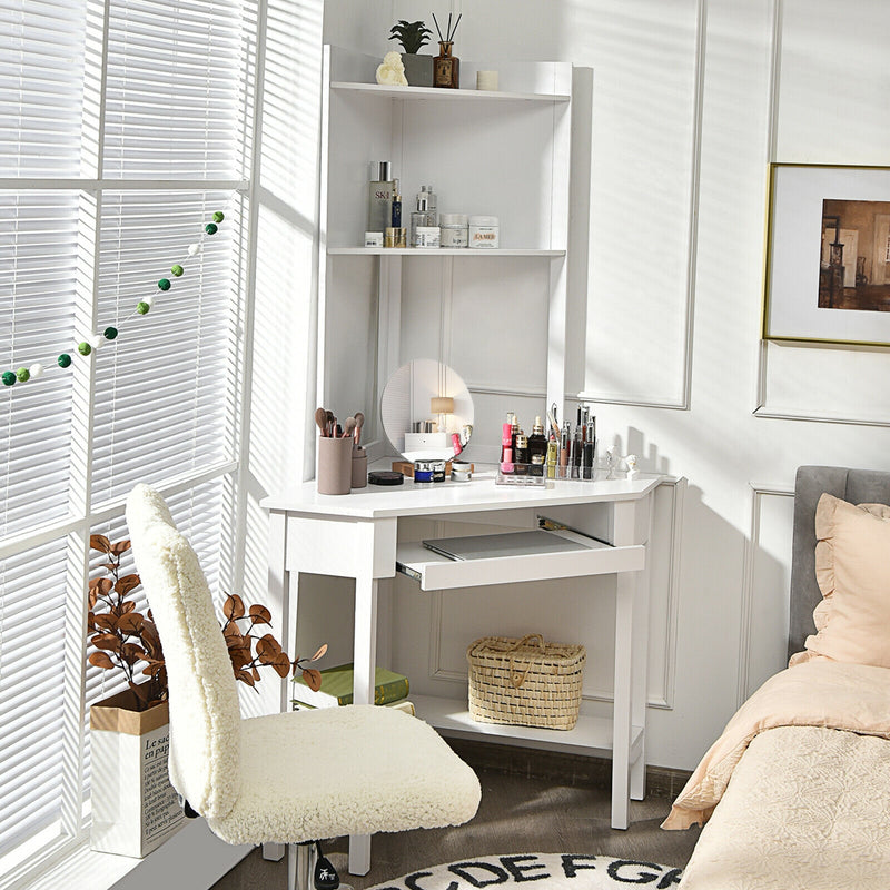 backordered - *Corner Computer Desk with Hutch and Storage Shelves - White