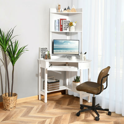 backordered - *Corner Computer Desk with Hutch and Storage Shelves - White